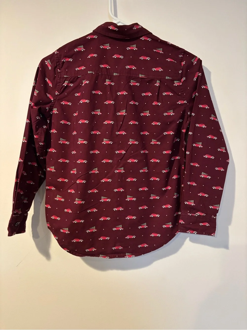 The Children’s Place Boys Burgundy Button-Down Shirt with Red Car Print size 7/8